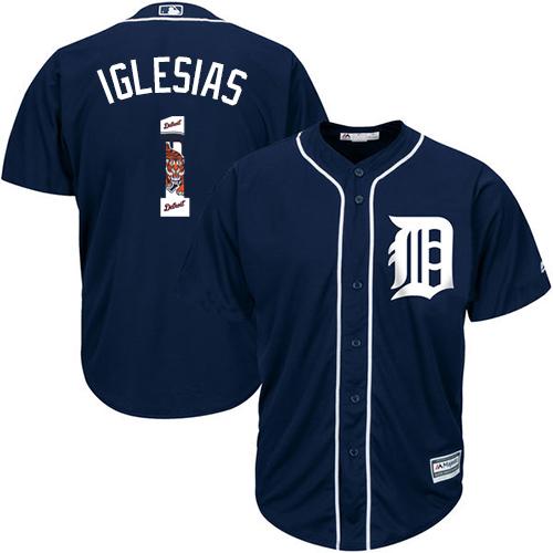 Tigers #1 Jose Iglesias Navy Blue Team Logo Fashion Stitched MLB Jersey